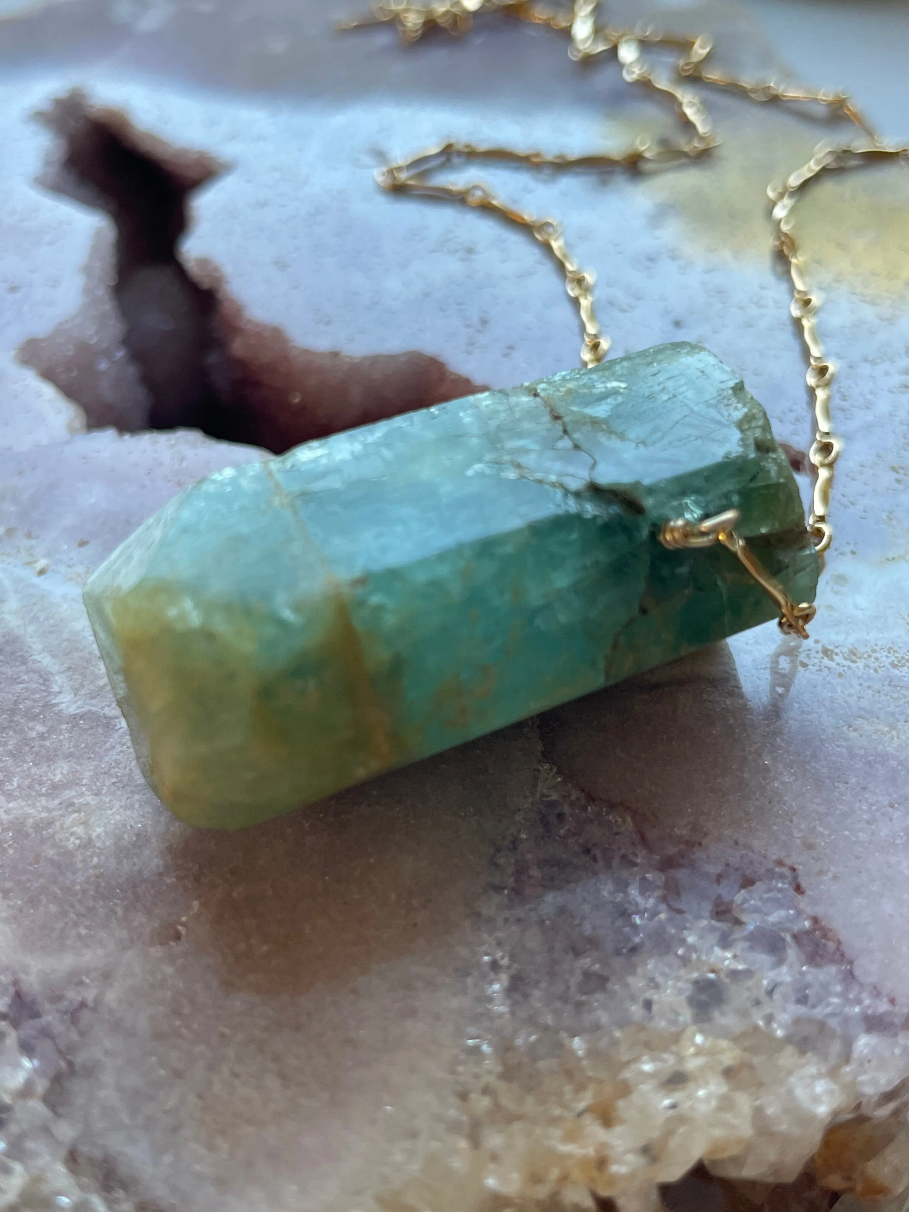 Large Blue Aquamarine Statement Necklace Gold Filled