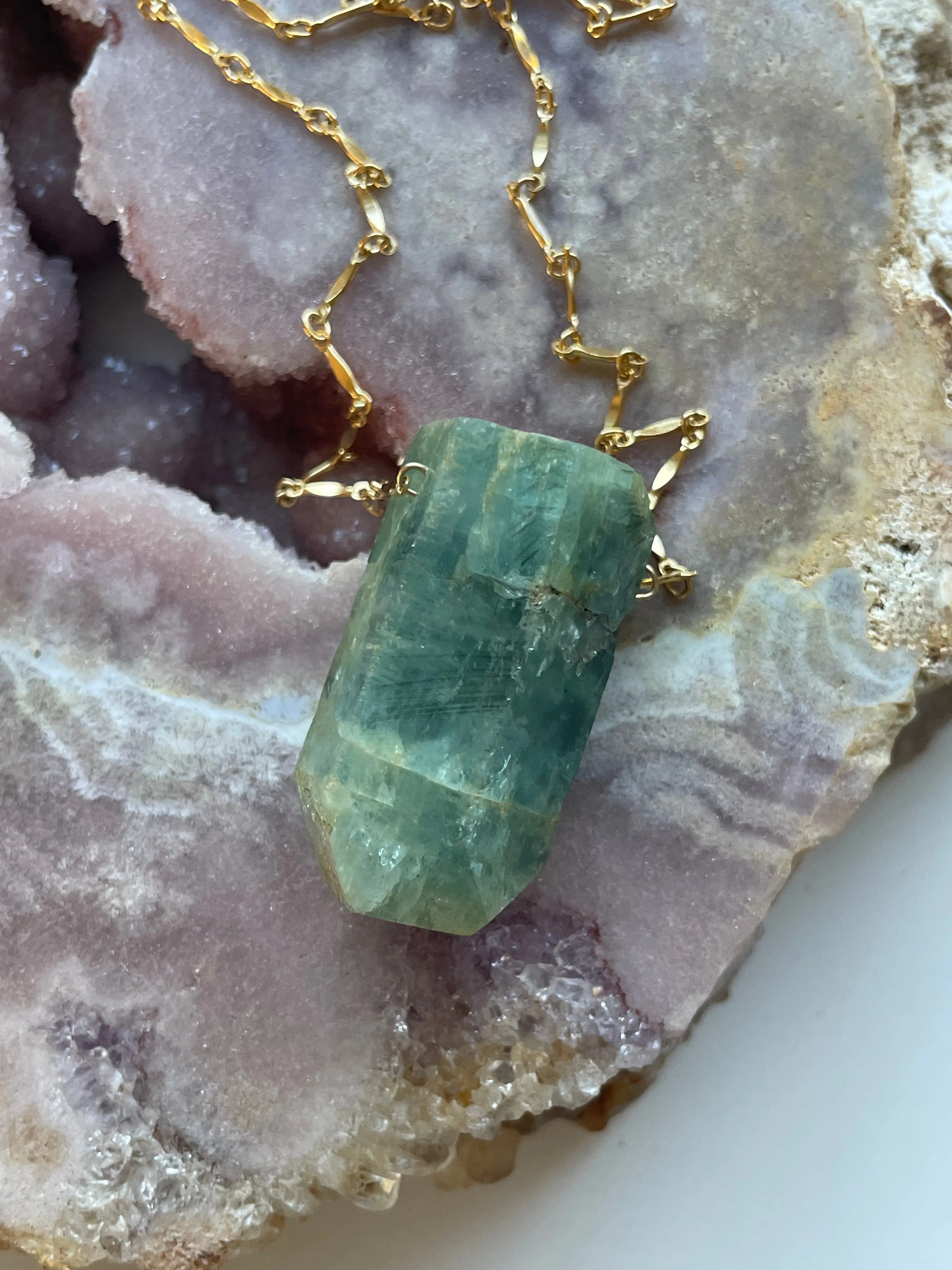 Large Blue Aquamarine Statement Necklace Gold Filled
