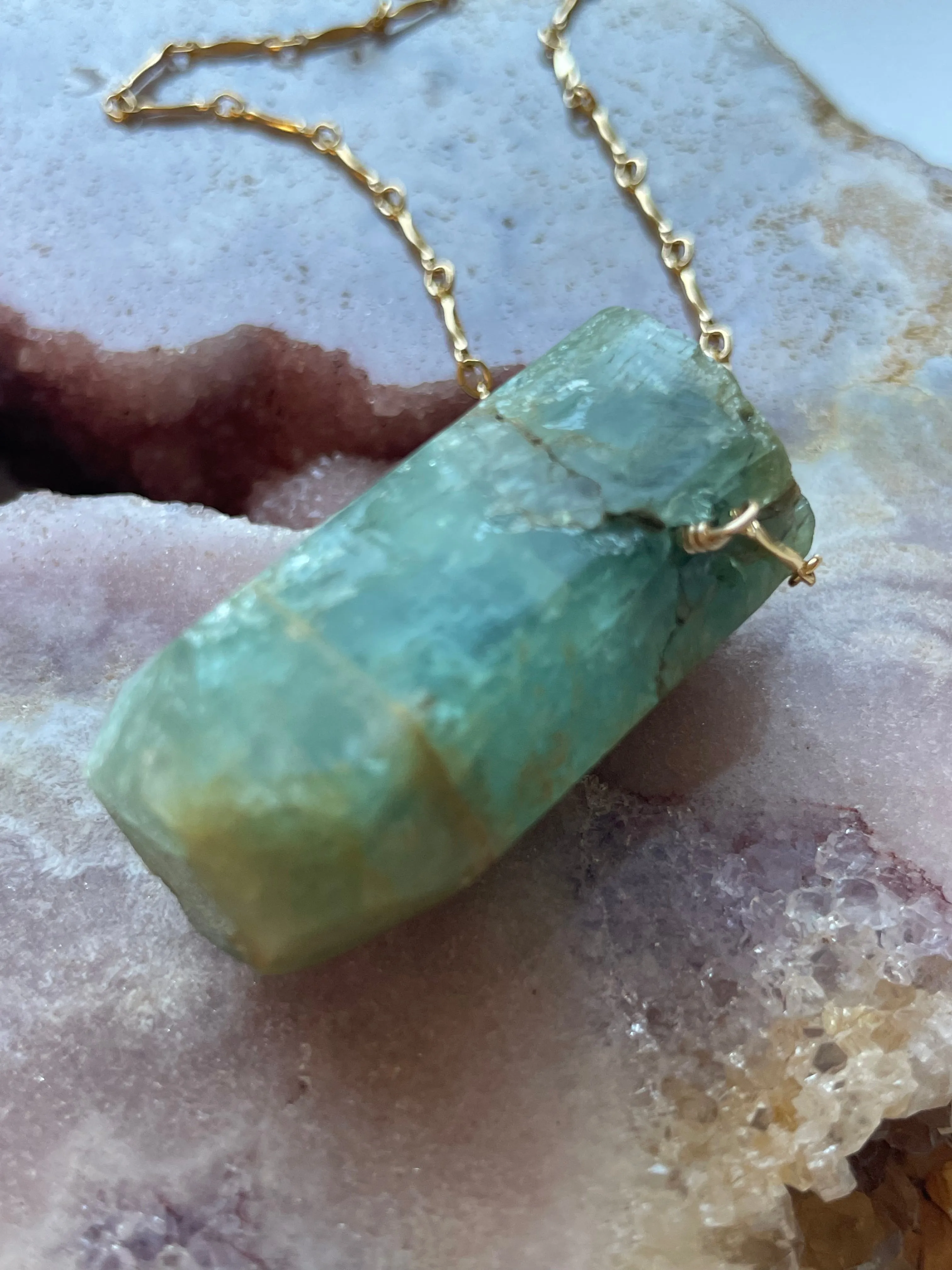 Large Blue Aquamarine Statement Necklace Gold Filled