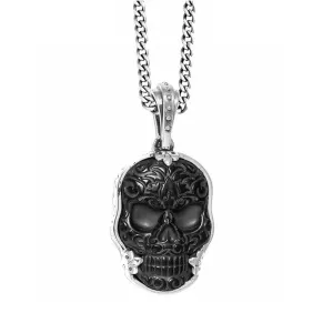 Large Carved Jet Baroque Skull Pendant