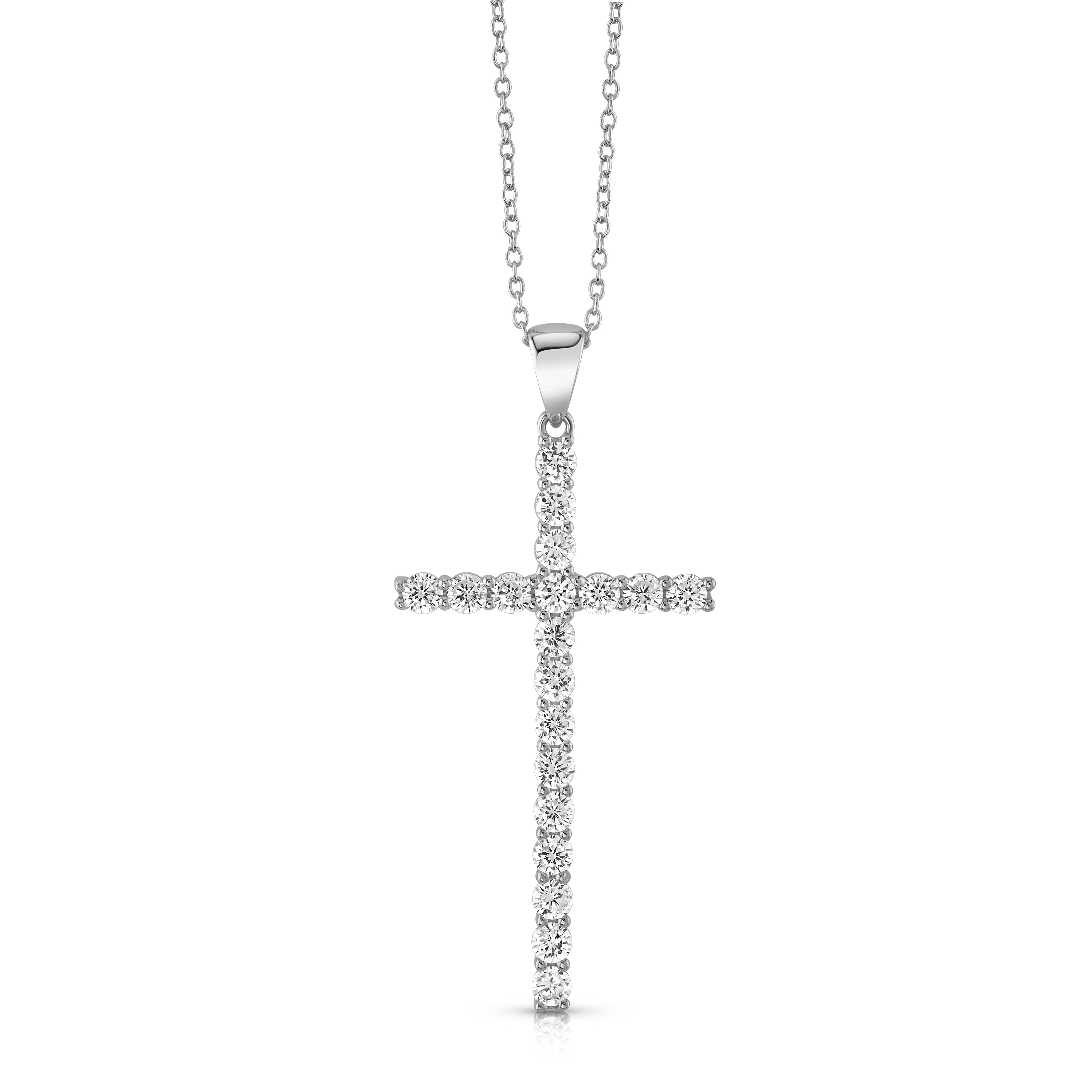 LARGE CROSS CZ NECKLACE, SILVER