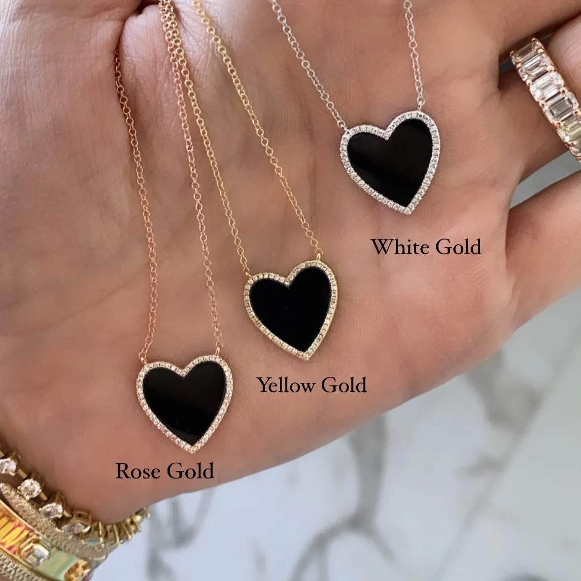 Large Pave Outline Stone Heart Necklace