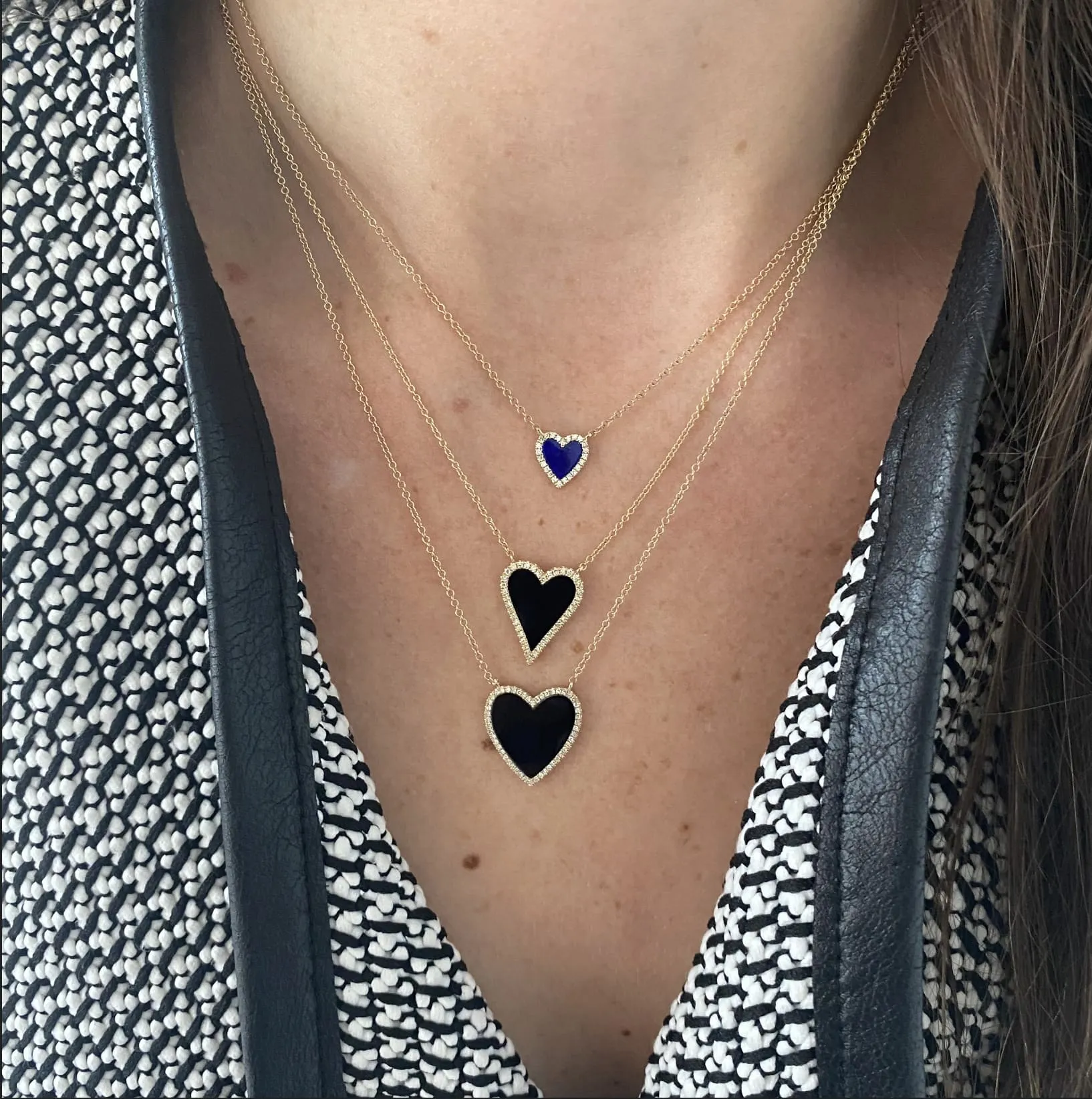 Large Pave Outline Stone Heart Necklace