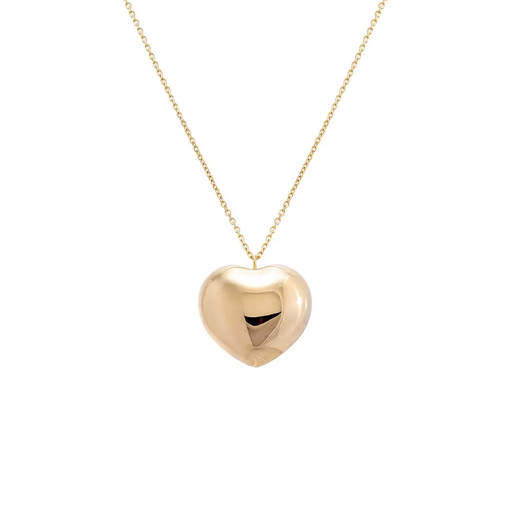 Large Puffy Heart Necklace 14K