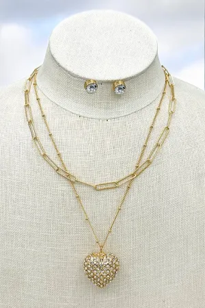 Layered Heart Pendant Necklace Set