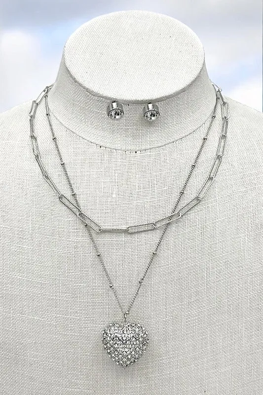 Layered Heart Pendant Necklace Set