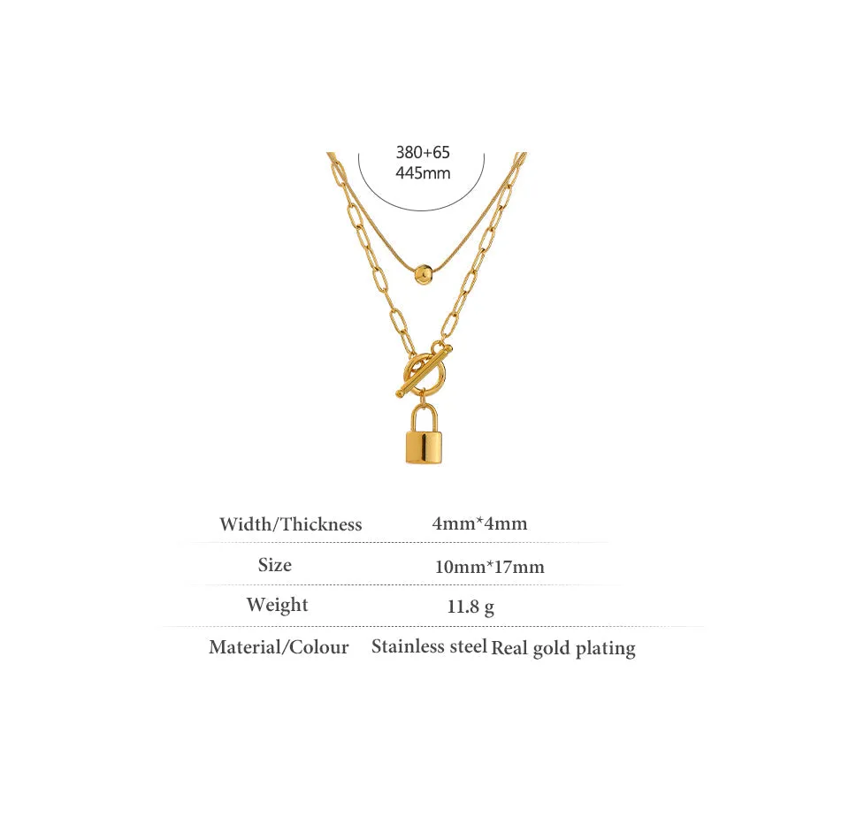 Layered Padlock Toggle Necklaces Silver