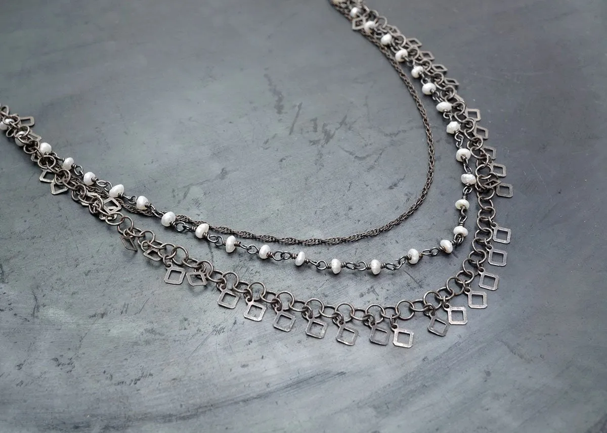 LAYERED PEARL & SILVER CHAIN NECKLACE