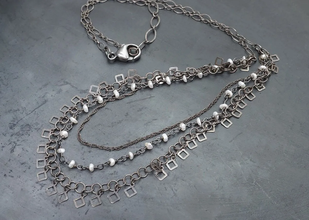 LAYERED PEARL & SILVER CHAIN NECKLACE