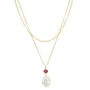 Layered Pink Topaz & Keshi Pearl Necklace
