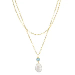 Layered Sky Blue Topaz & Keshi Pearl Necklace