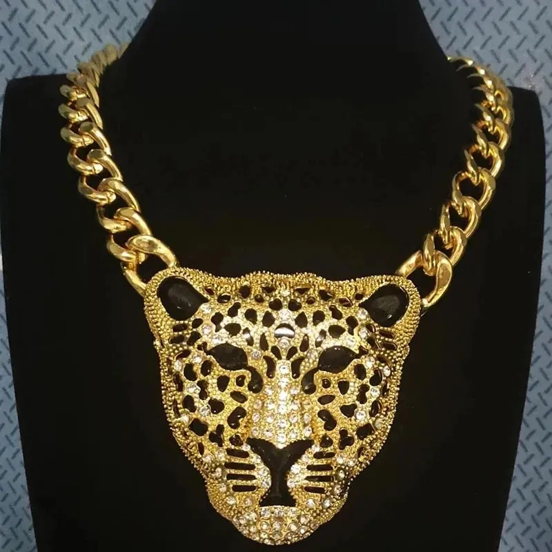Leopard Head Iced Out Pendant Necklace