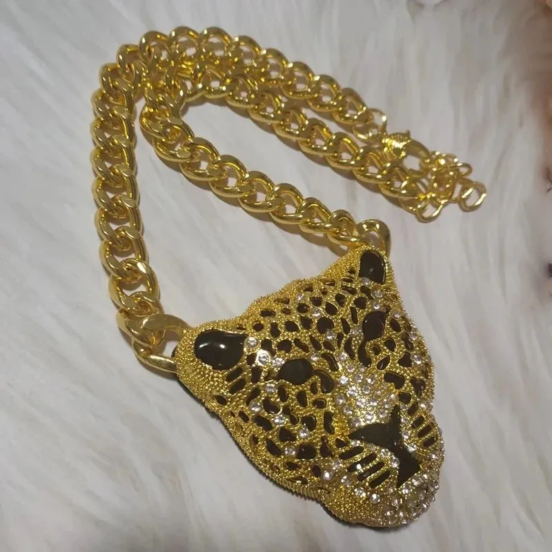 Leopard Head Iced Out Pendant Necklace