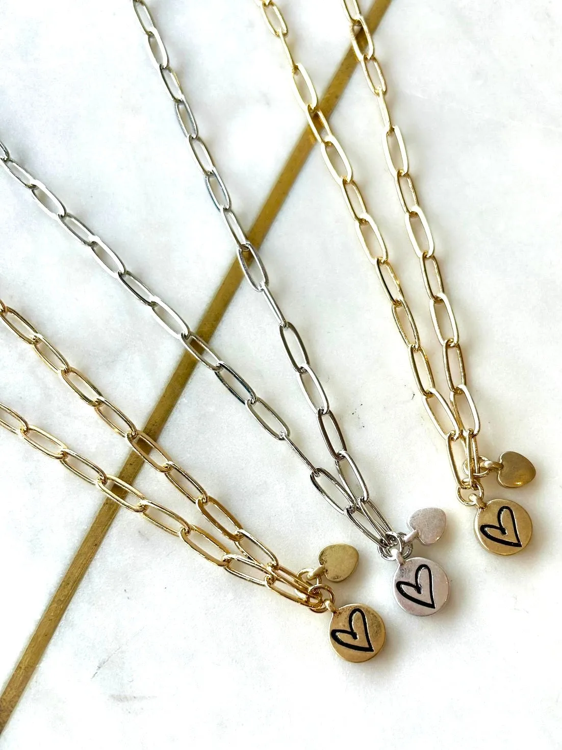 link necklace with heart