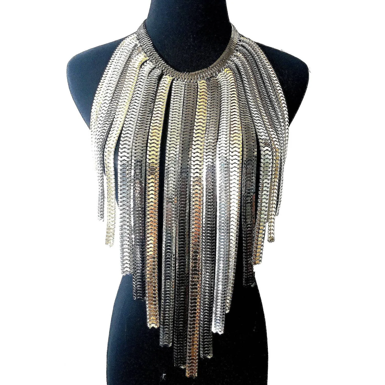 Linked Metal Statement Chunky Necklace: Black-Multi