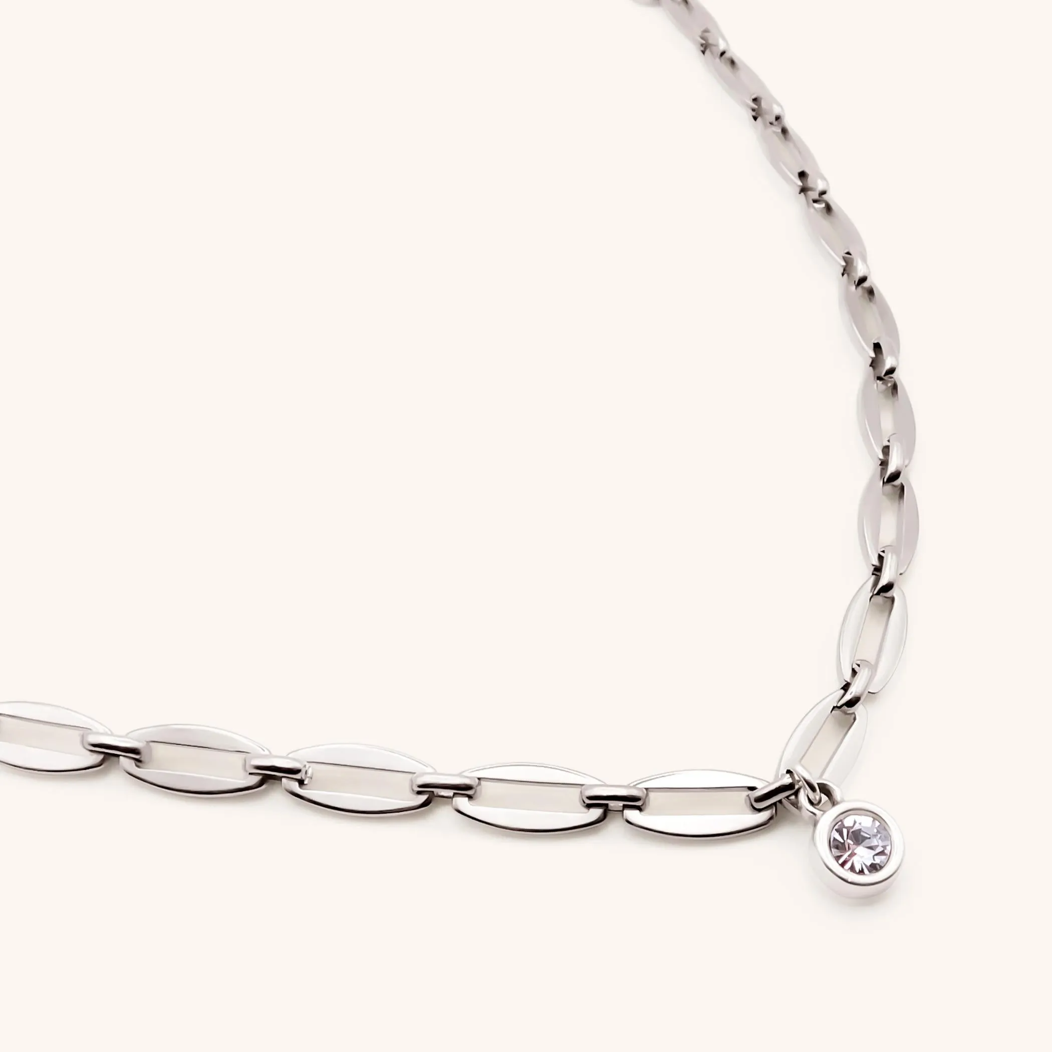 Long Link Birthstone Necklace, Silver