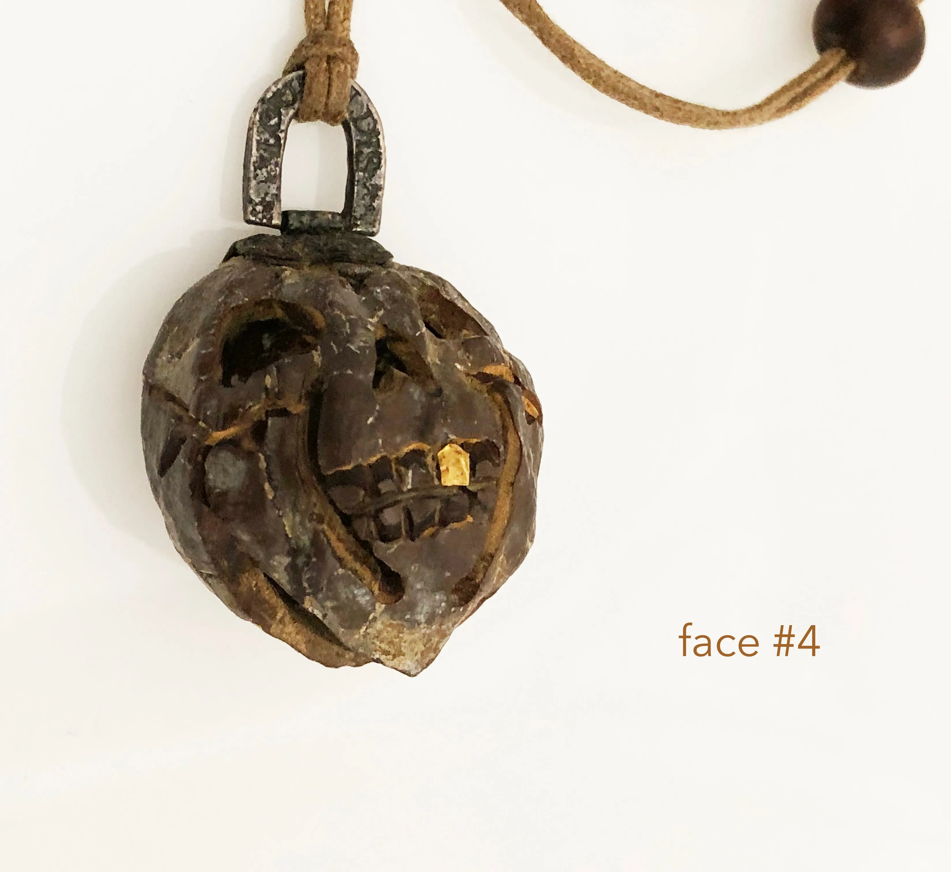 LoU Zeldis Carved Face Pendant on Leather