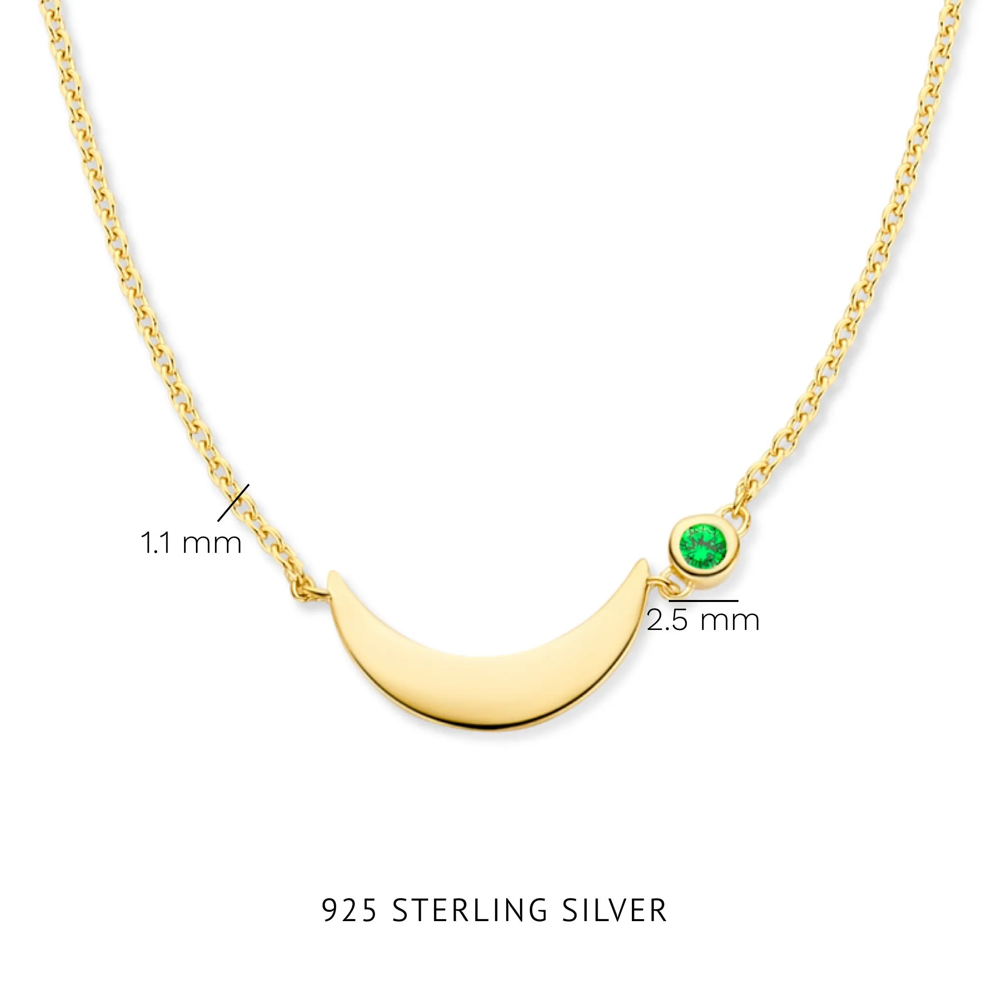 Luna 925 sterling silver gold plated necklace with green zirconia stone