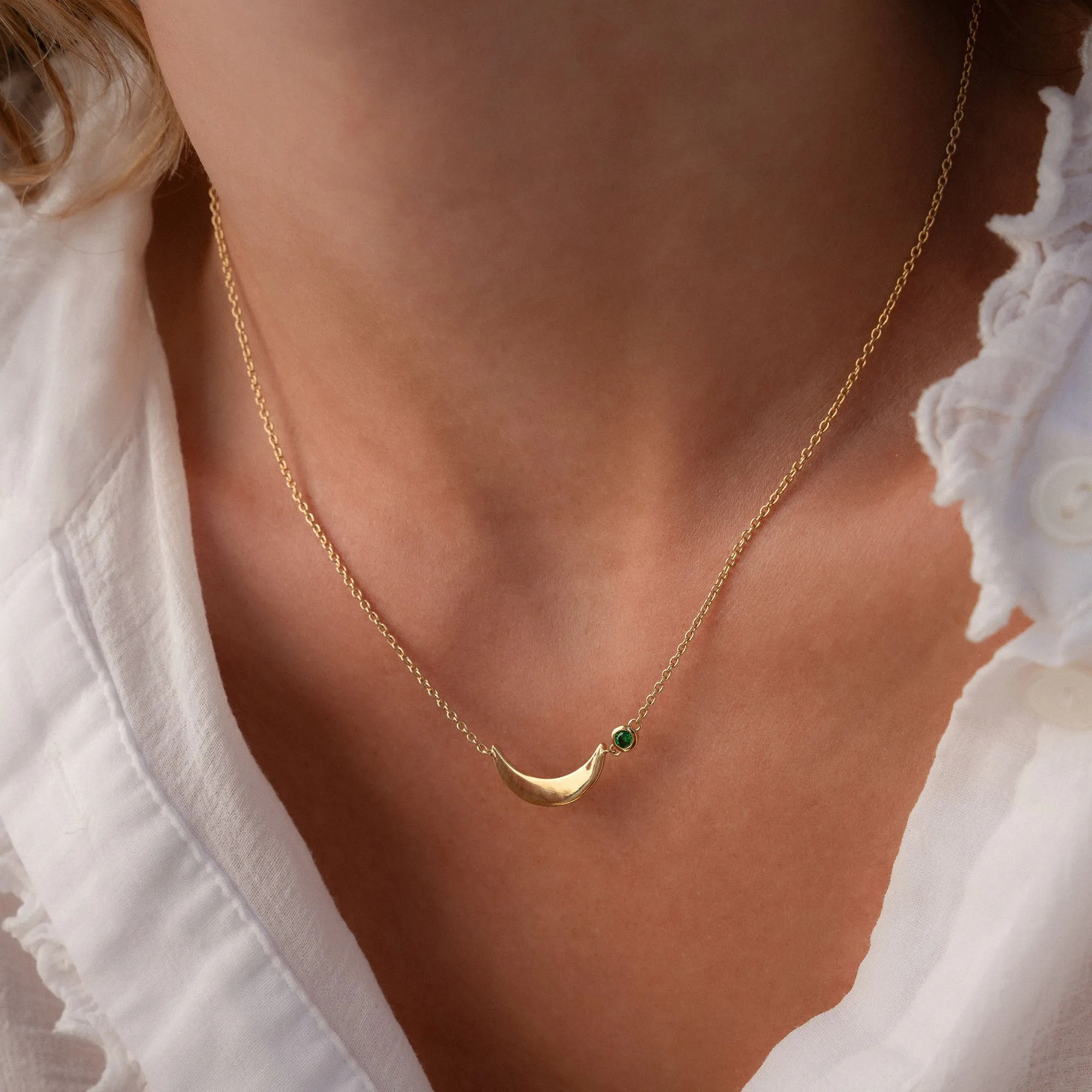 Luna 925 sterling silver gold plated necklace with green zirconia stone