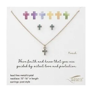 March Kids Cross Necklace and Earring Set - 224060