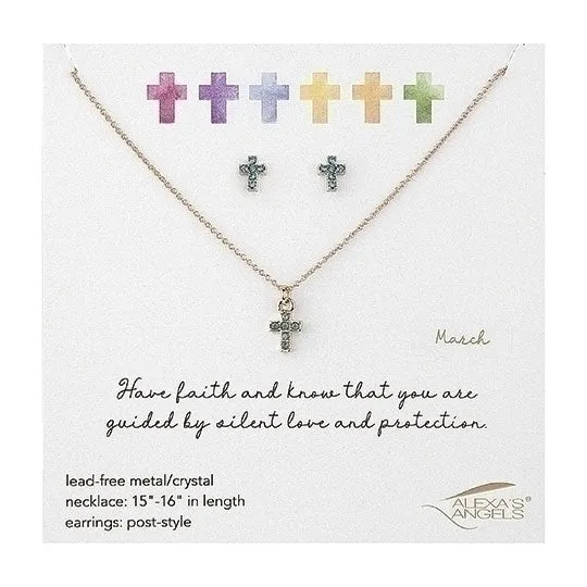 March Kids Cross Necklace and Earring Set - 224060