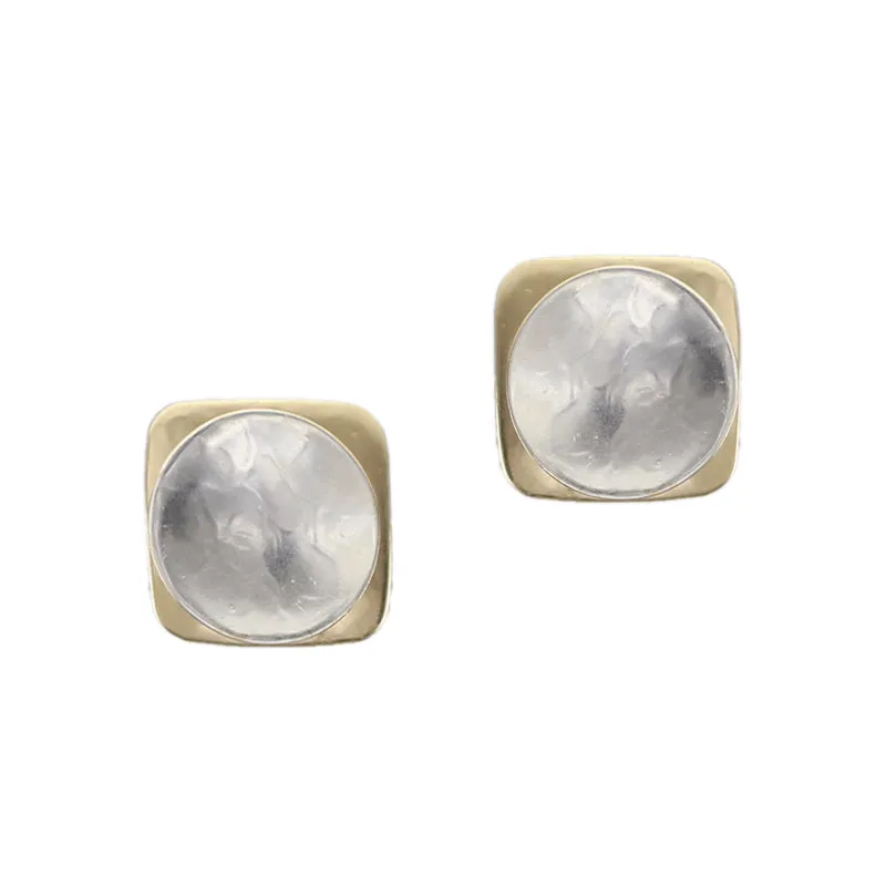 Medium Dished Disc with Domed Rounded Square Clip or Post Earring