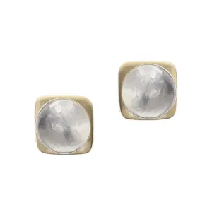 Medium Dished Disc with Domed Rounded Square Clip or Post Earring