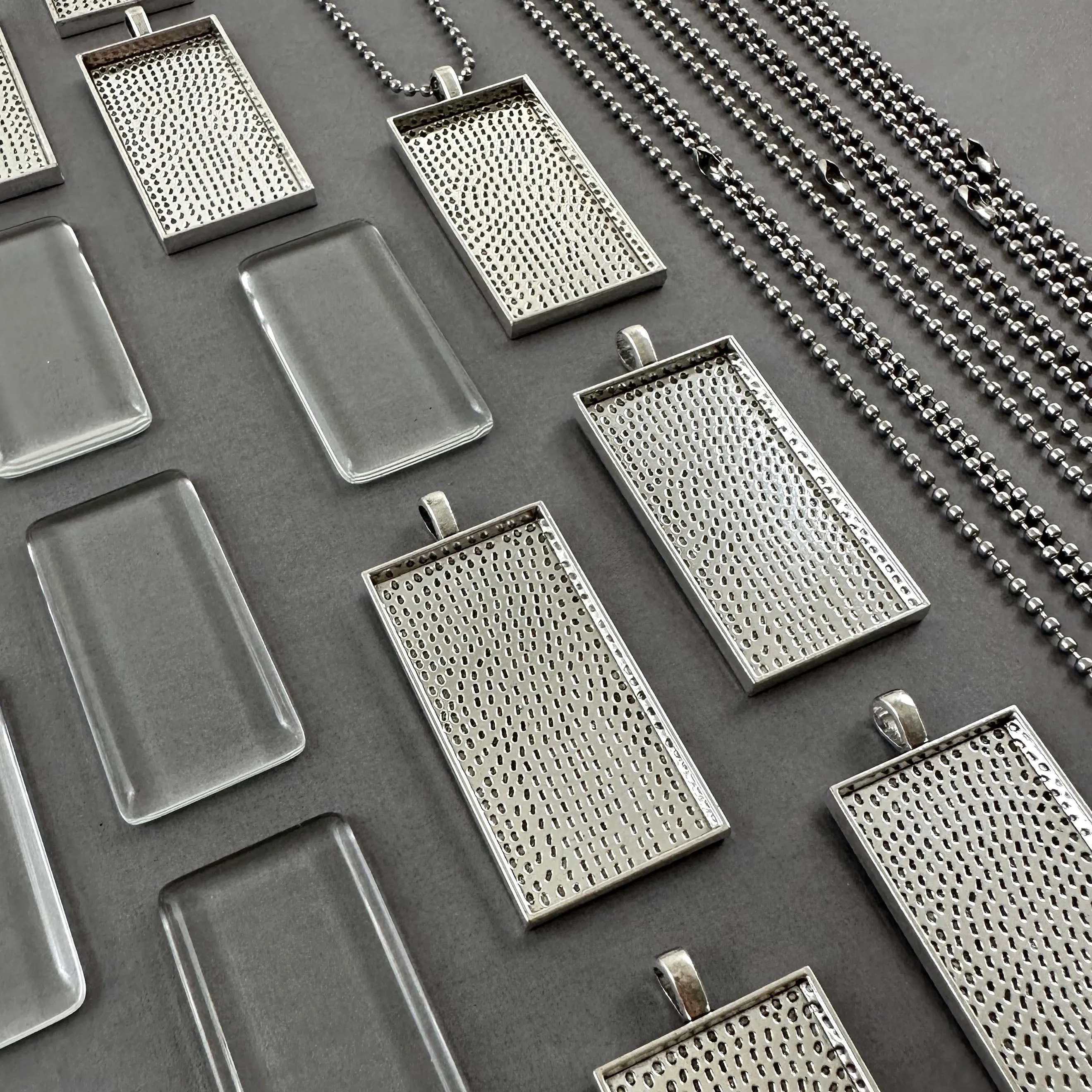Mega Kit Photo Necklaces Rectangle 50x25mm with Ball Chains Antique Silver