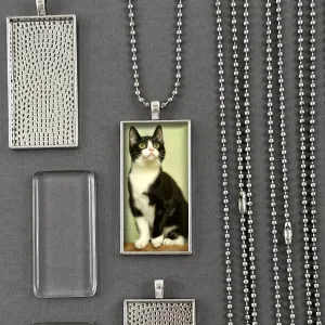 Mega Kit Photo Necklaces Rectangle 50x25mm with Ball Chains Antique Silver