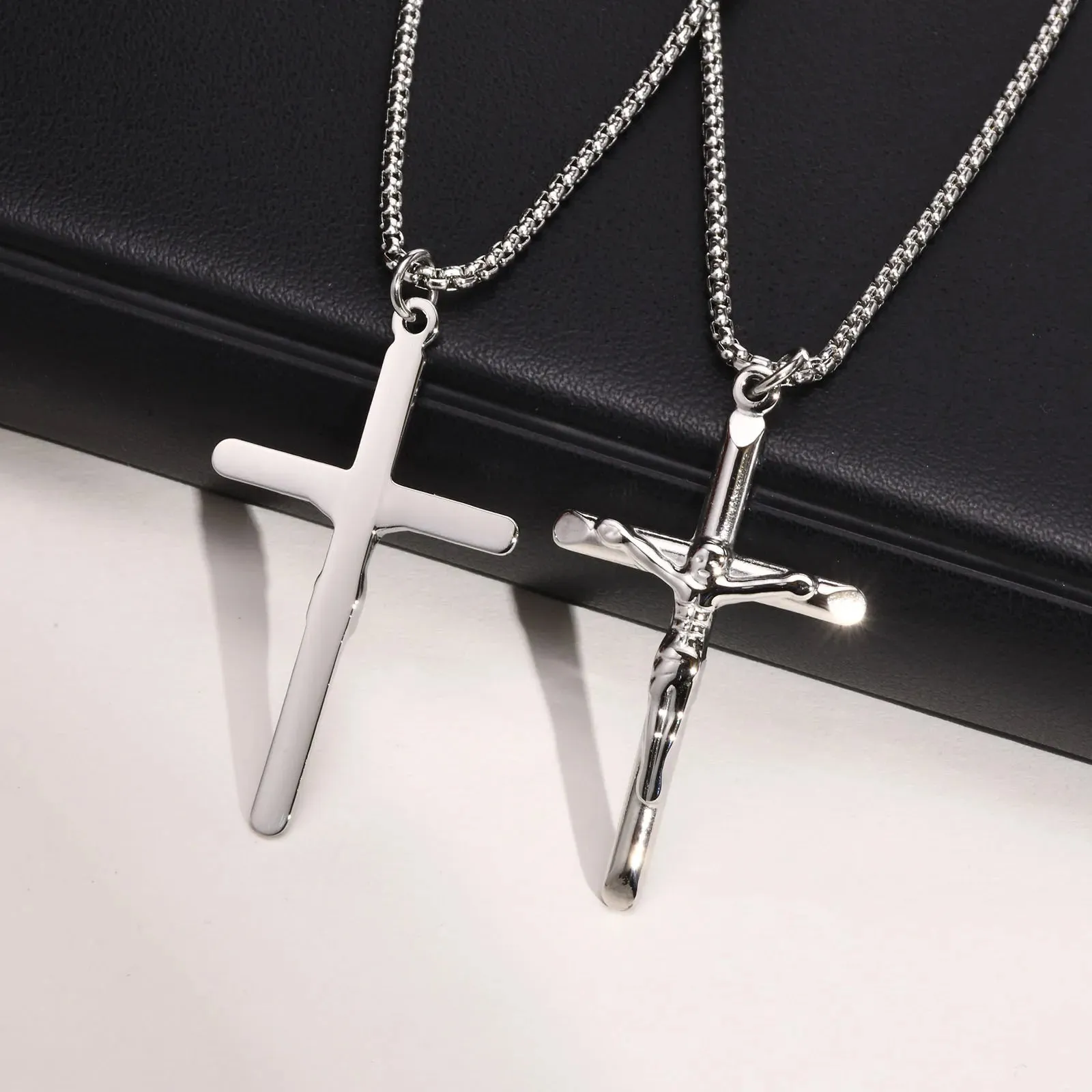 Men Catholic Jesus Christ Cross Crucifix Pendant Necklaces