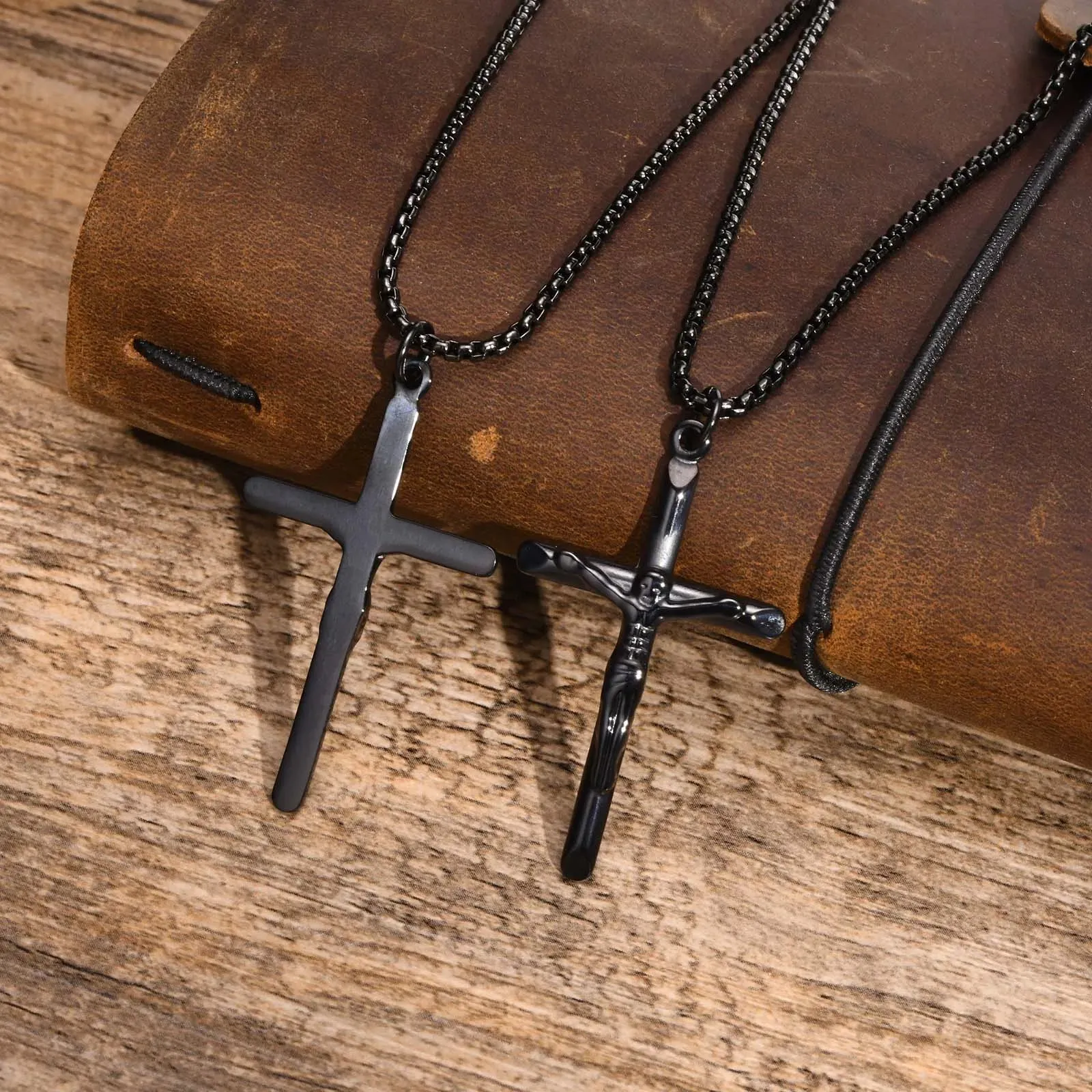 Men Catholic Jesus Christ Cross Crucifix Pendant Necklaces