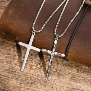 Men Catholic Jesus Christ Cross Crucifix Pendant Necklaces
