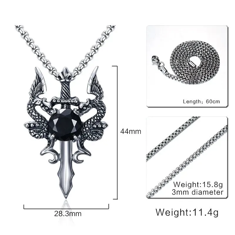 Mens Necklaces, Stainless Steel Double Dragon Cross Sword Pendant  Necklace for Men