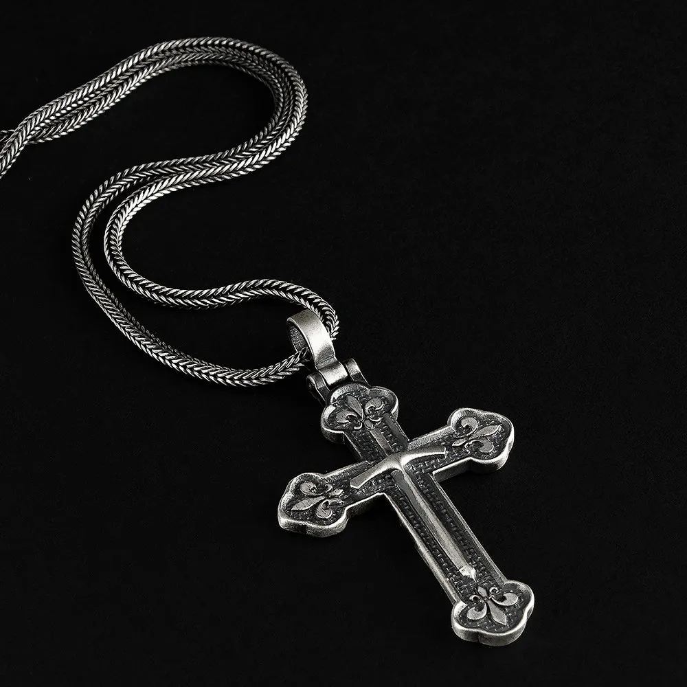 Men's Religious Jewelry 925 Silver Cross Pendant Necklace with Sword