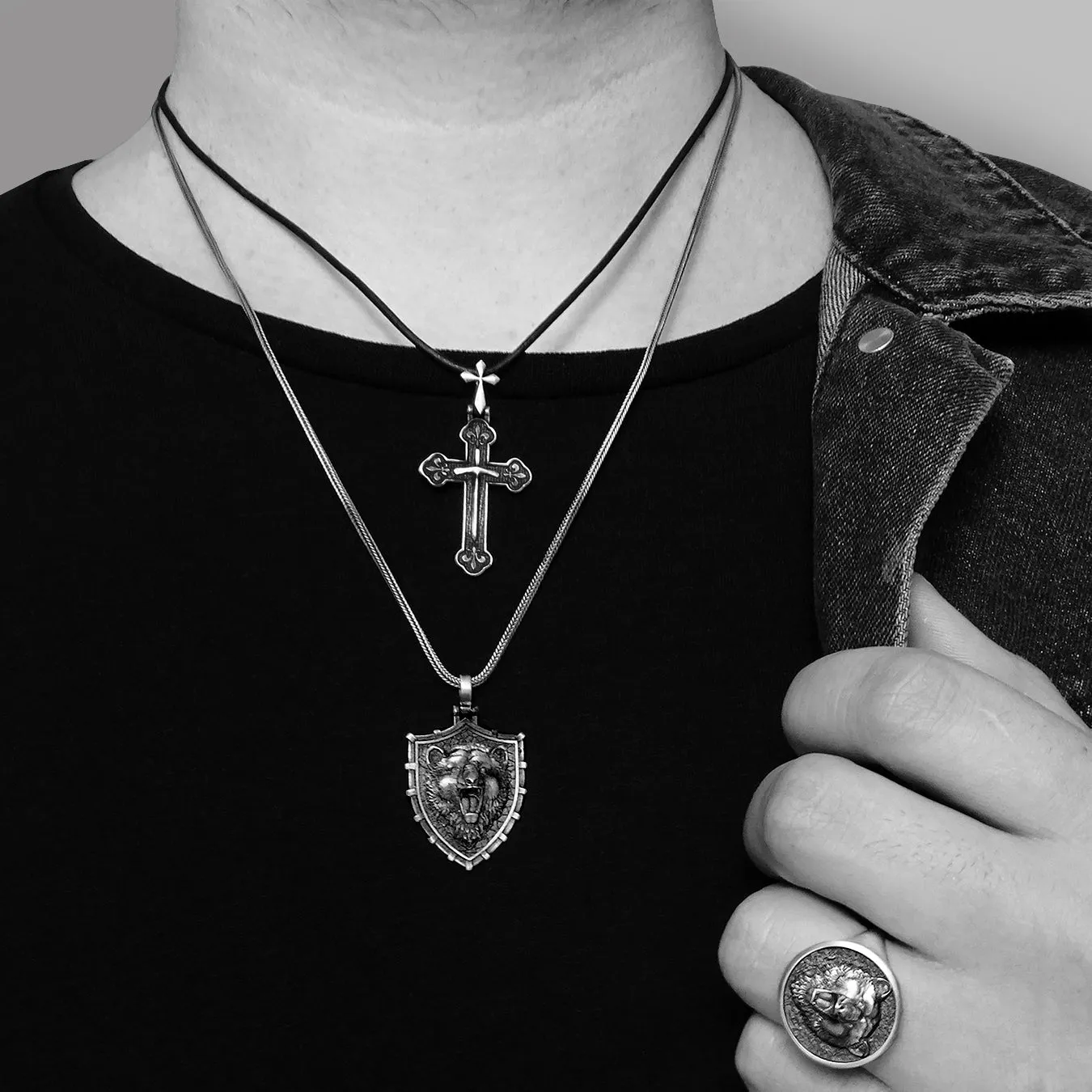 Men's Religious Jewelry 925 Silver Cross Pendant Necklace with Sword