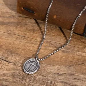 Men's Retro Silver Color Stainless Steel Cross Pendant Necklaces