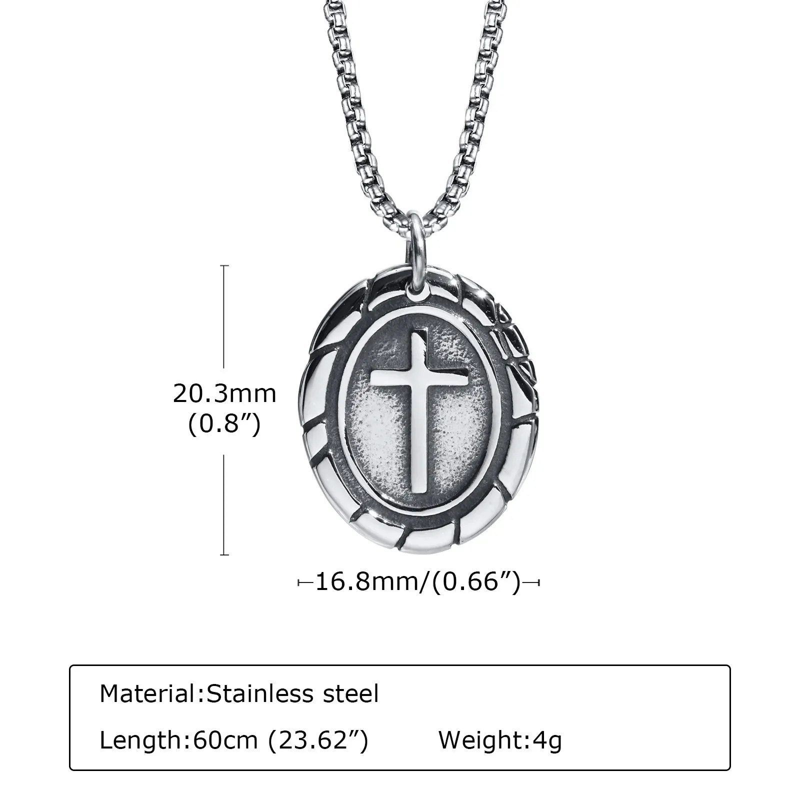 Men's Retro Silver Color Stainless Steel Cross Pendant Necklaces