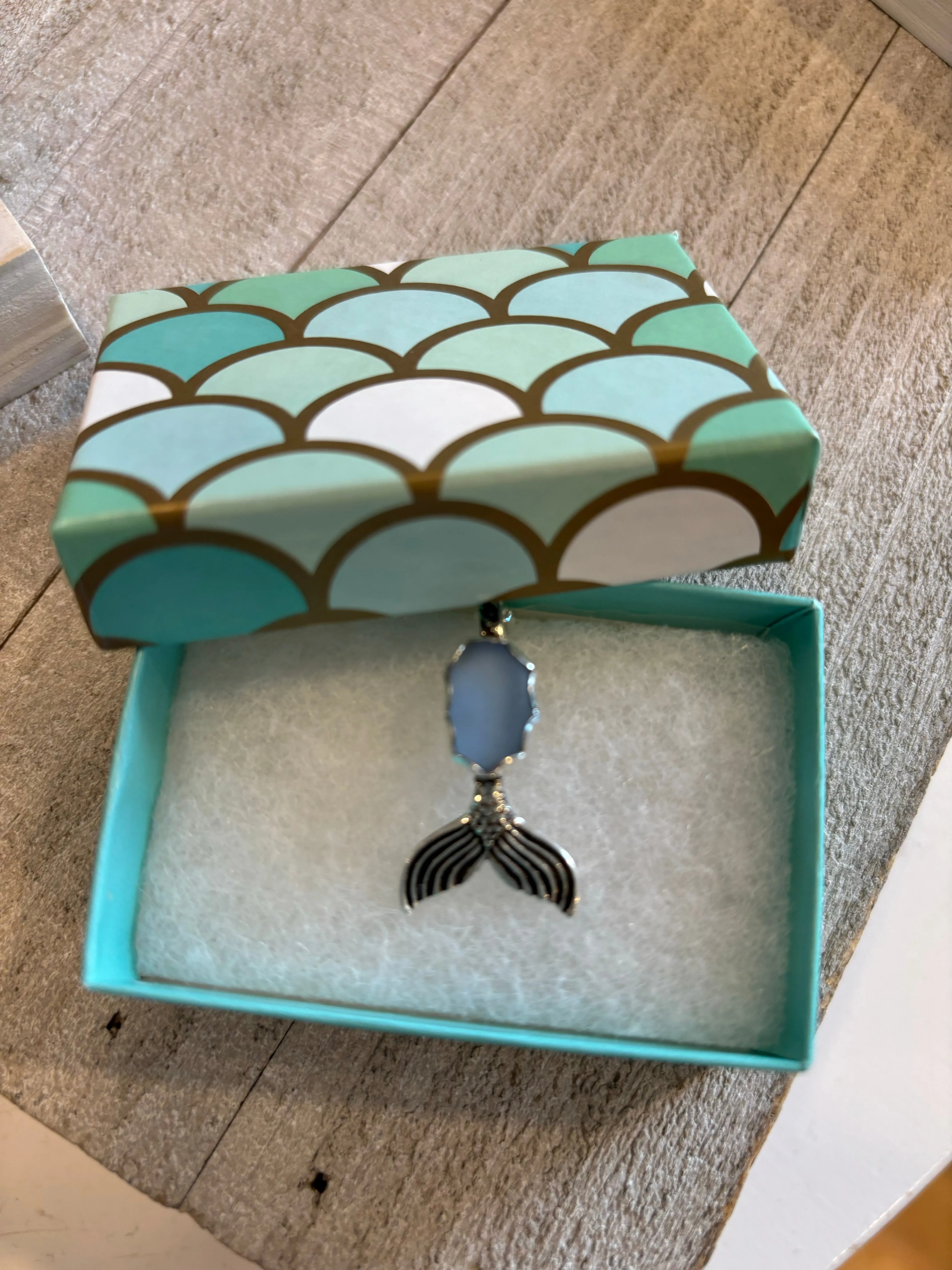 Mermaid Tail Sterling & Sea Glass Necklace