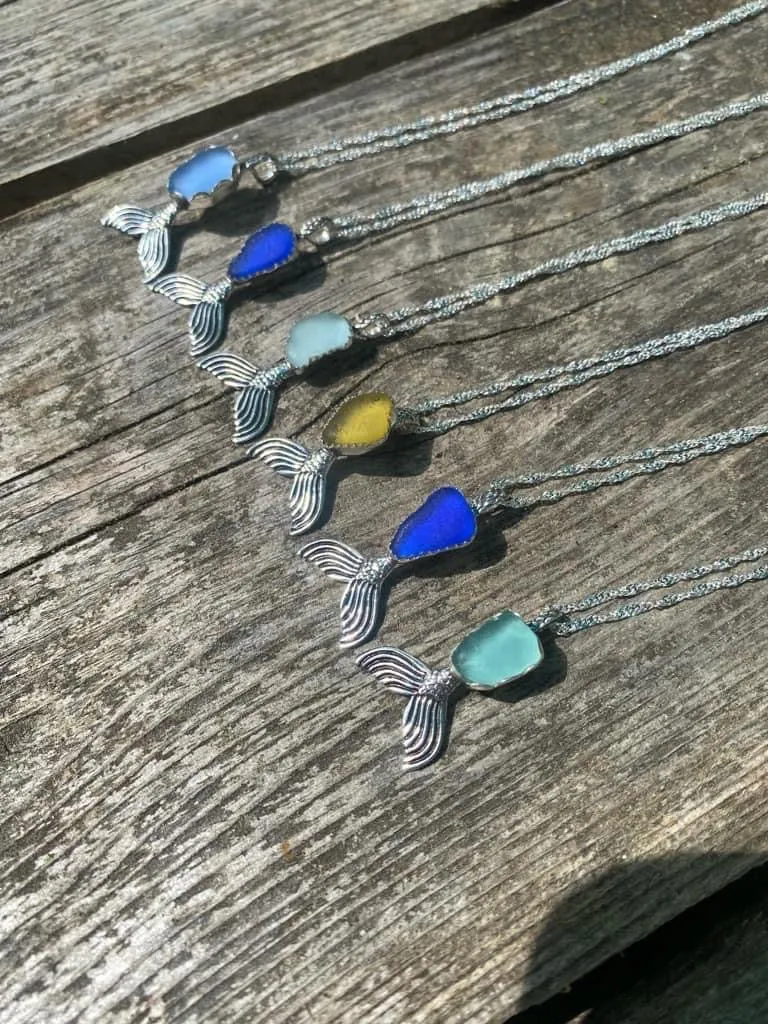 Mermaid Tail Sterling & Sea Glass Necklace