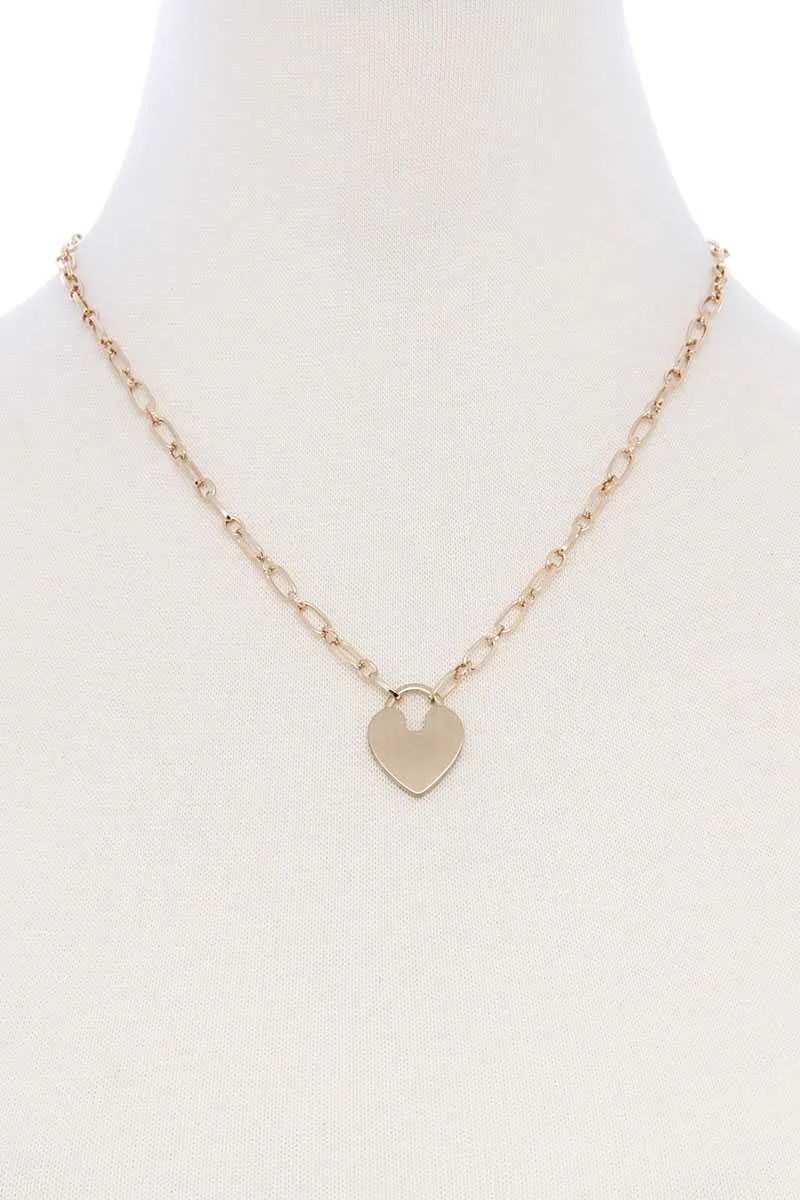 Metal Chain Heart Lock Pendant Necklace