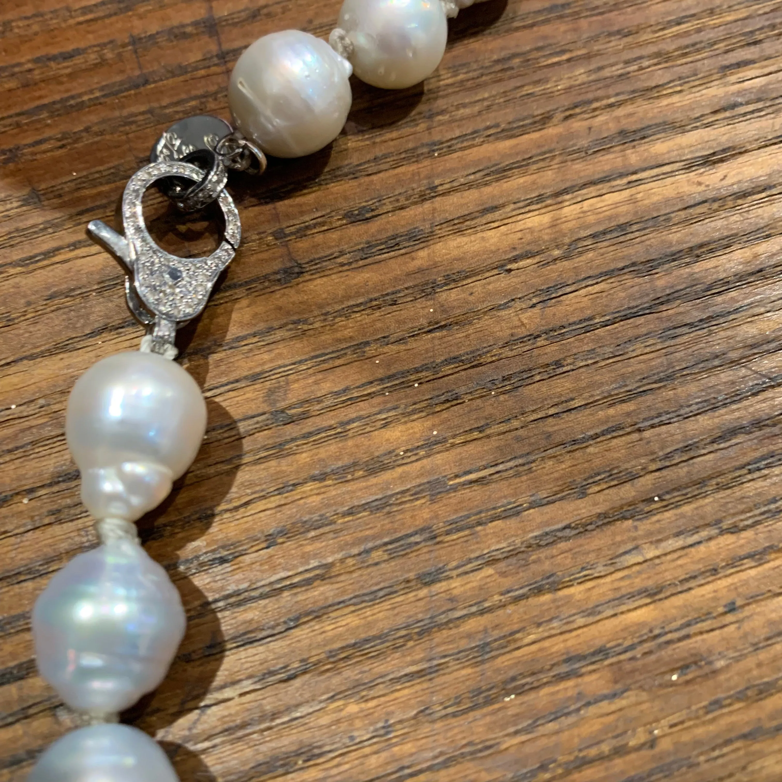 Mid-length Necklace | South Sea Pearls w/ Diamond Heart, Ball & Clasp | 20”