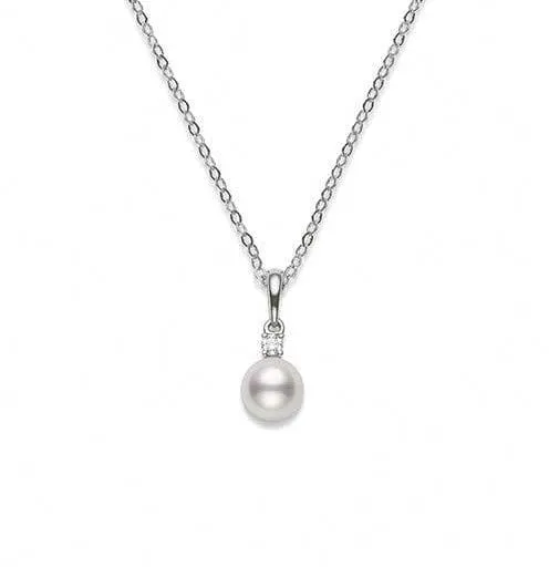 Mikimoto 18K White Gold 7mm Pearl Diamond Necklace