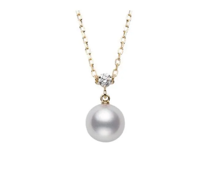Mikimoto 18K Yellow Gold 8mm A  Akoya Pearl Necklace with .08ct Diamond Accent