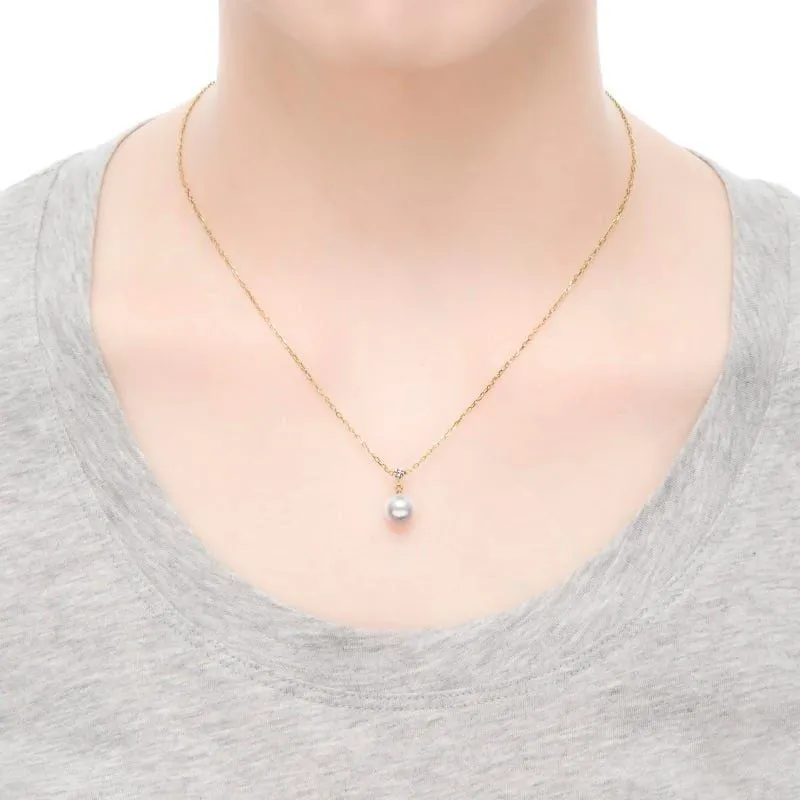 Mikimoto 18K Yellow Gold 8mm A  Akoya Pearl Necklace with .08ct Diamond Accent