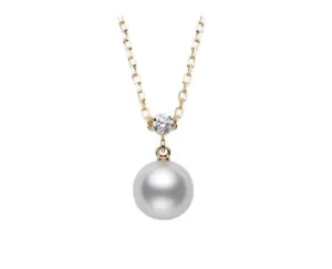 Mikimoto 18K Yellow Gold 8mm A  Akoya Pearl Necklace with .08ct Diamond Accent