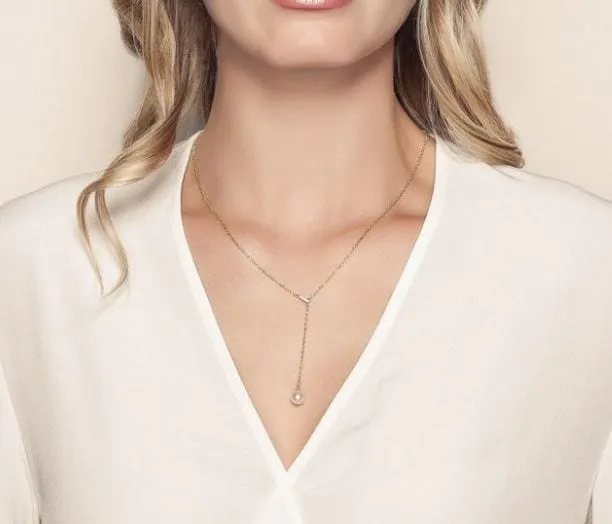 Mikimoto 18K Yellow Gold Diamond Akoya Lariat Necklace