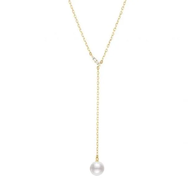 Mikimoto 18K Yellow Gold Diamond Akoya Lariat Necklace