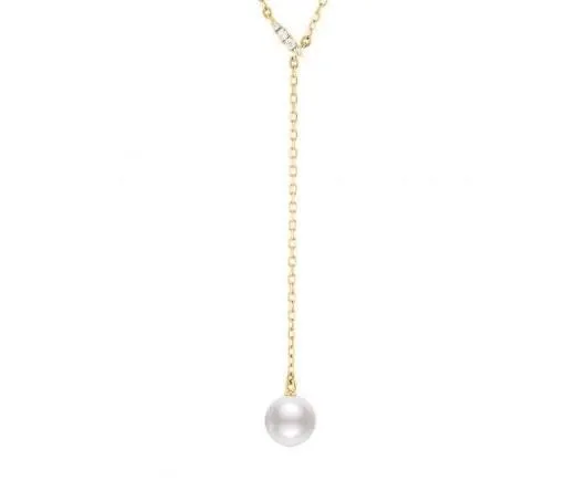 Mikimoto 18K Yellow Gold Diamond Akoya Lariat Necklace