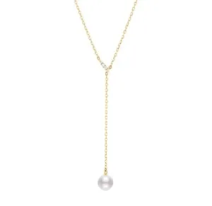 Mikimoto 18K Yellow Gold Diamond Akoya Lariat Necklace