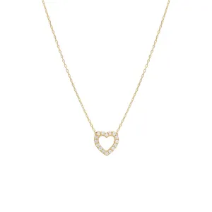 Mini CZ Open Heart Necklace 14K